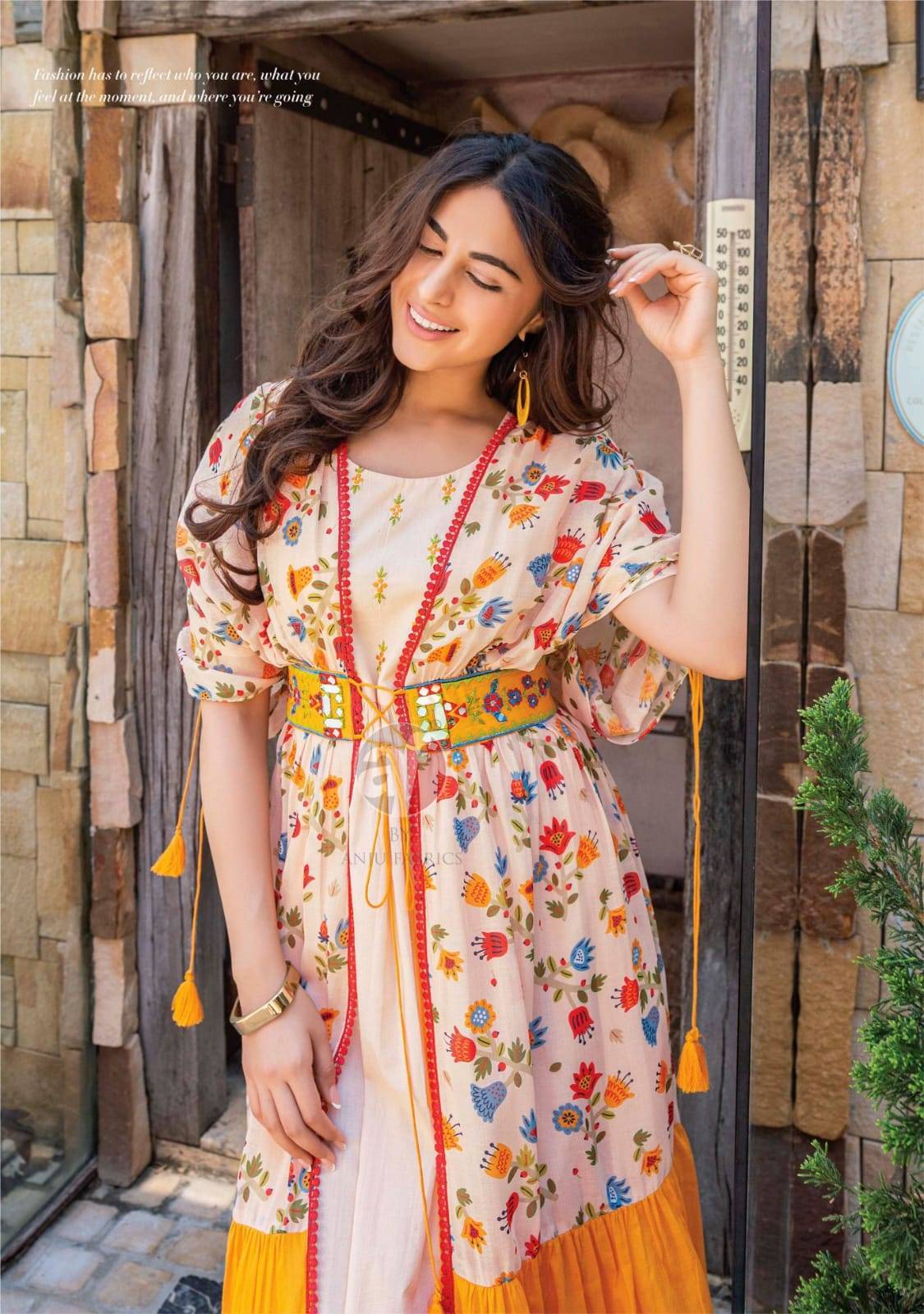 Dreamy tales by Anu fabrics 3051 TO 3053 SERIES Indian PURE MAL COTTON party wear kaftan jacket with midi stitched dresses At Wholesale Price